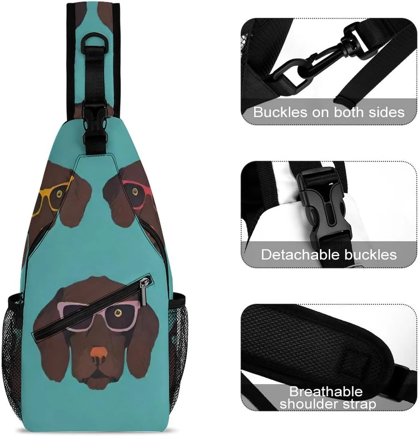 Ultra Lightweight Sling Shoulder Backpack Shoulder Chest Crossbody Bag Multipurpose Anti-Theft Daypack for Hiking Cycling Camping Travel, German Shorthaired Pointer In Glasses Art Bookbag