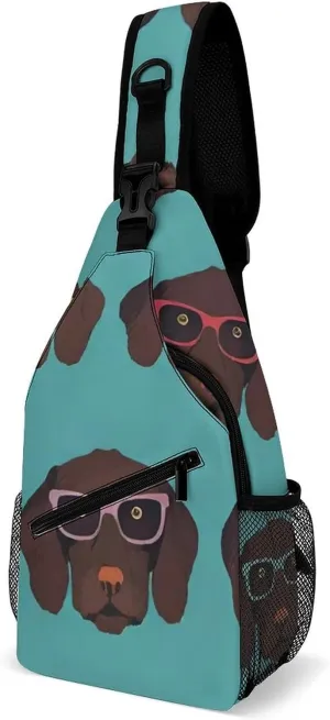 Ultra Lightweight Sling Shoulder Backpack Shoulder Chest Crossbody Bag Multipurpose Anti-Theft Daypack for Hiking Cycling Camping Travel, German Shorthaired Pointer In Glasses Art Bookbag