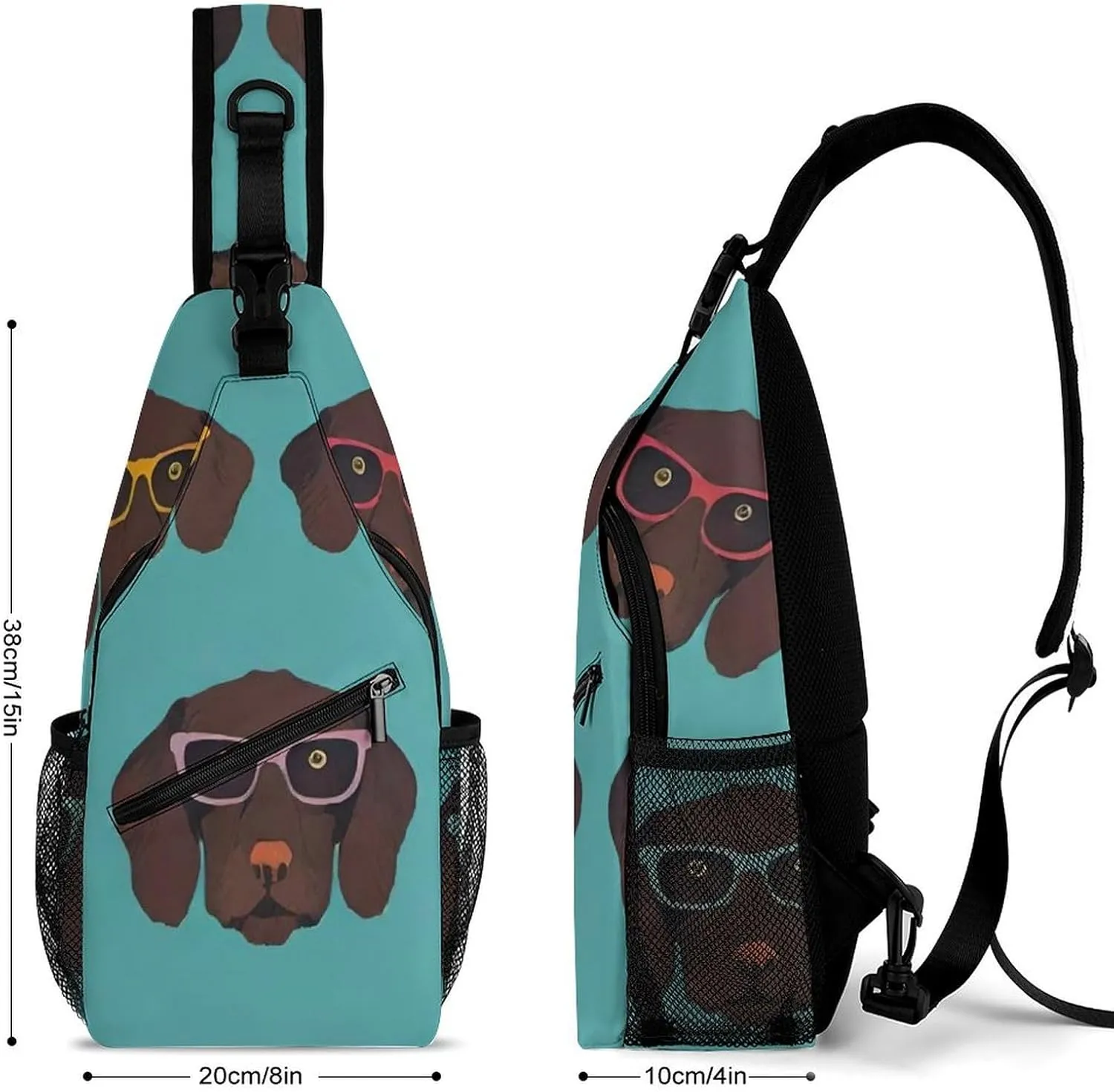 Ultra Lightweight Sling Shoulder Backpack Shoulder Chest Crossbody Bag Multipurpose Anti-Theft Daypack for Hiking Cycling Camping Travel, German Shorthaired Pointer In Glasses Art Bookbag