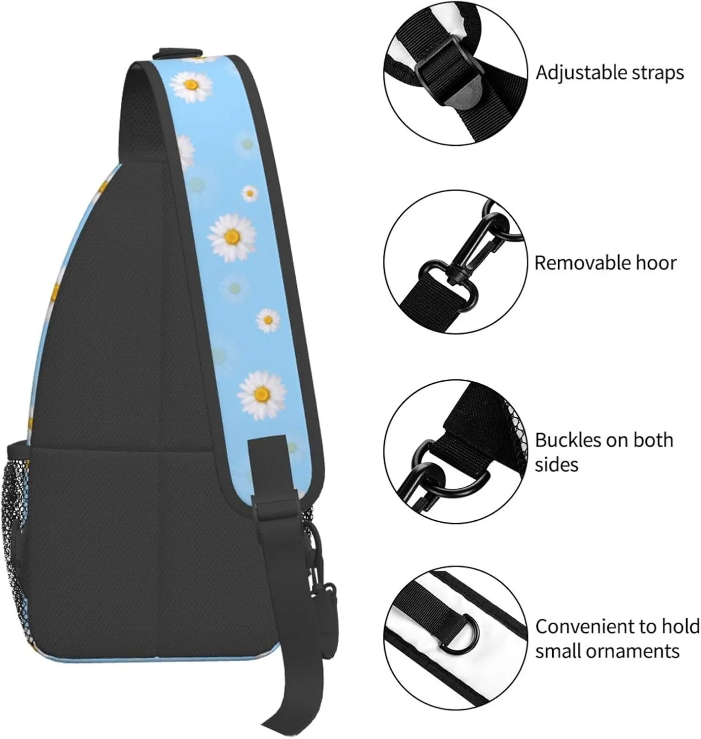 Unisex Crossbody Sling Backpack Travel Hiking Daypack Crossbody Bag for Women Men Daisy Blue