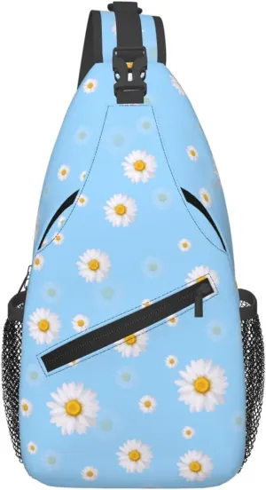 Unisex Crossbody Sling Backpack Travel Hiking Daypack Crossbody Bag for Women Men Daisy Blue
