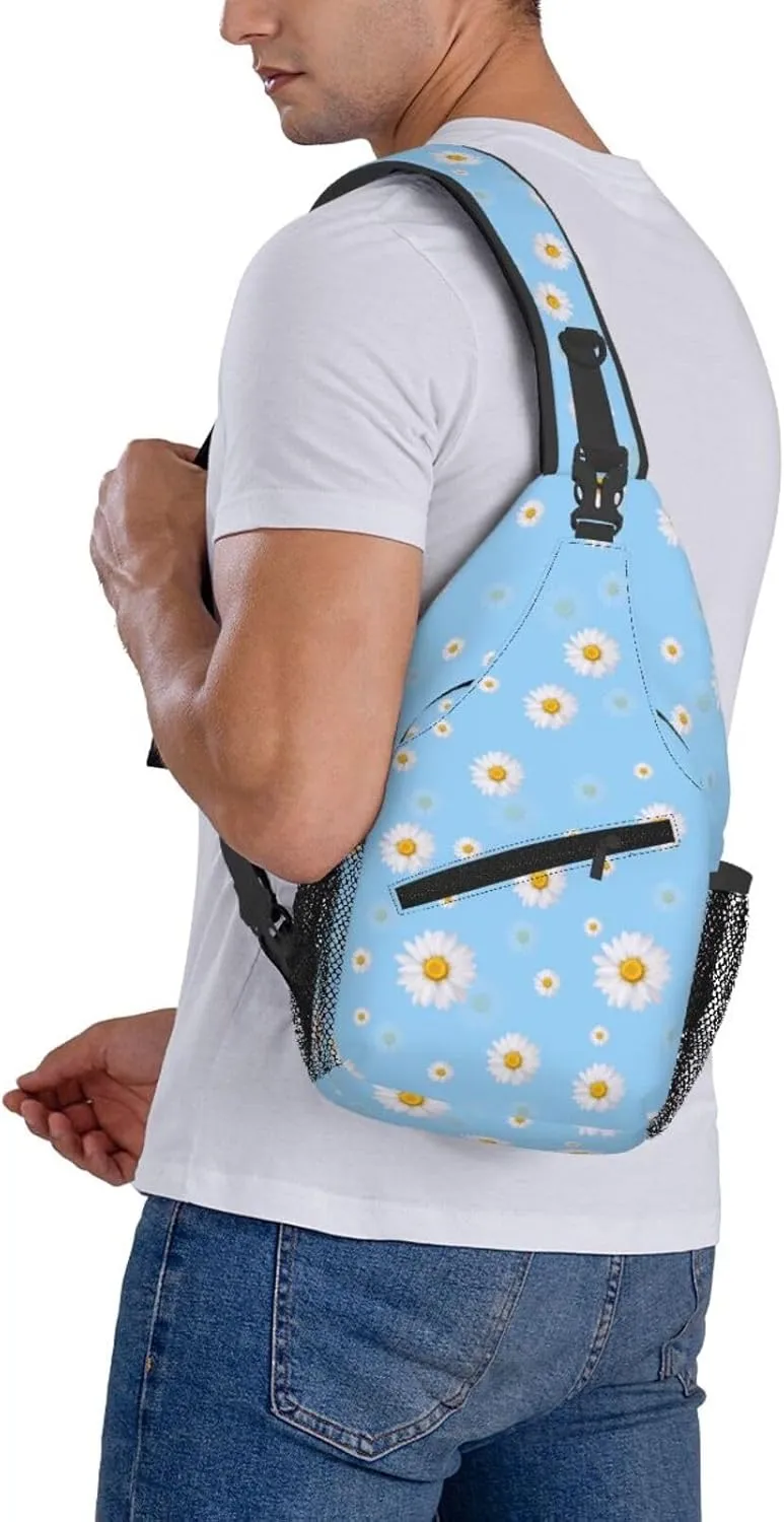 Unisex Crossbody Sling Backpack Travel Hiking Daypack Crossbody Bag for Women Men Daisy Blue