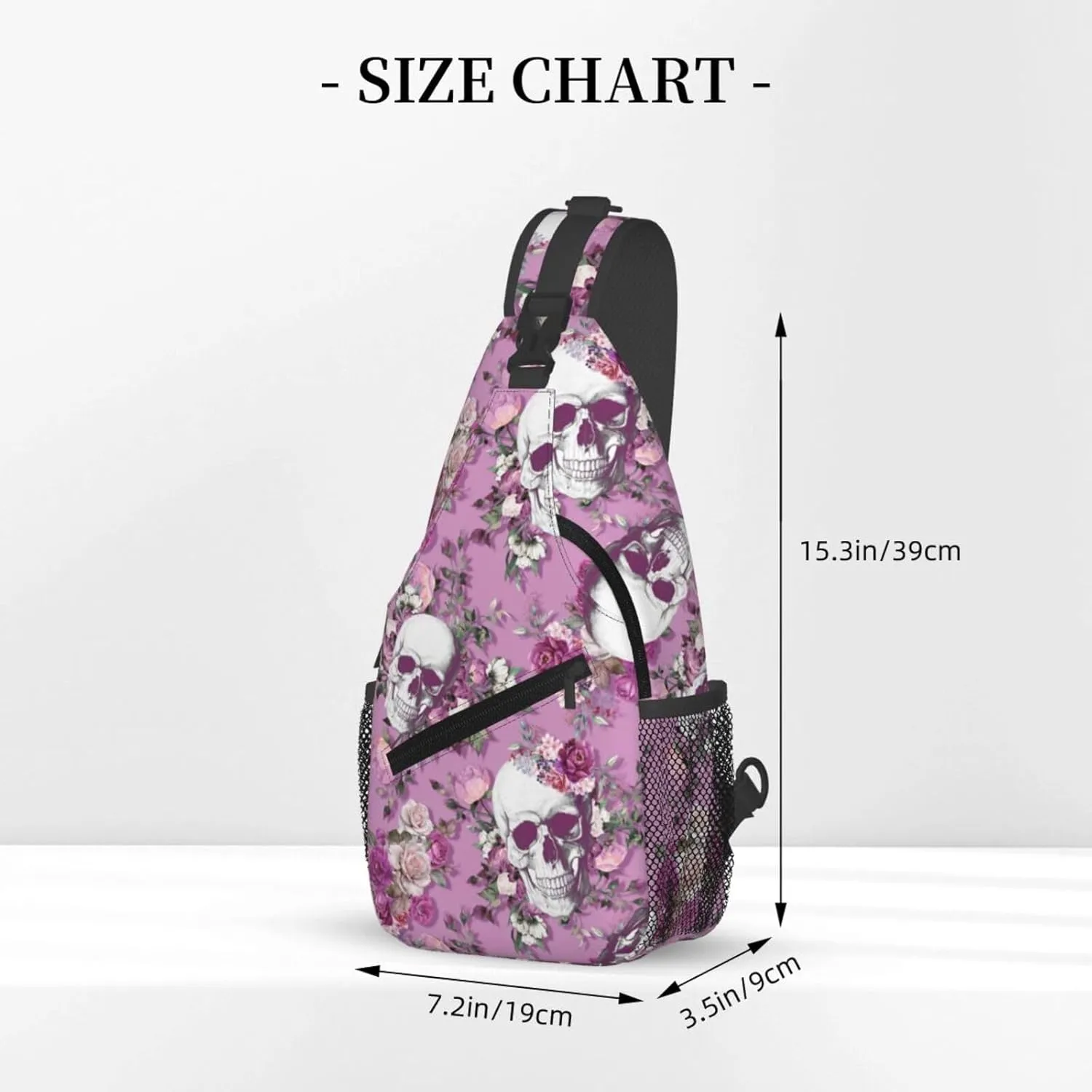 Unisex Crossbody Sling Backpack Travel Hiking Daypack Crossbody Bag for Women Men Skull Pink