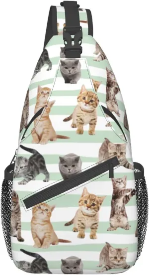 Unisex Crossbody Sling Backpack Travel Hiking Daypack Crossbody Shoulder Bag for Women Men Cat