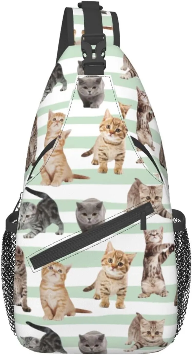 Unisex Crossbody Sling Backpack Travel Hiking Daypack Crossbody Shoulder Bag for Women Men Cat