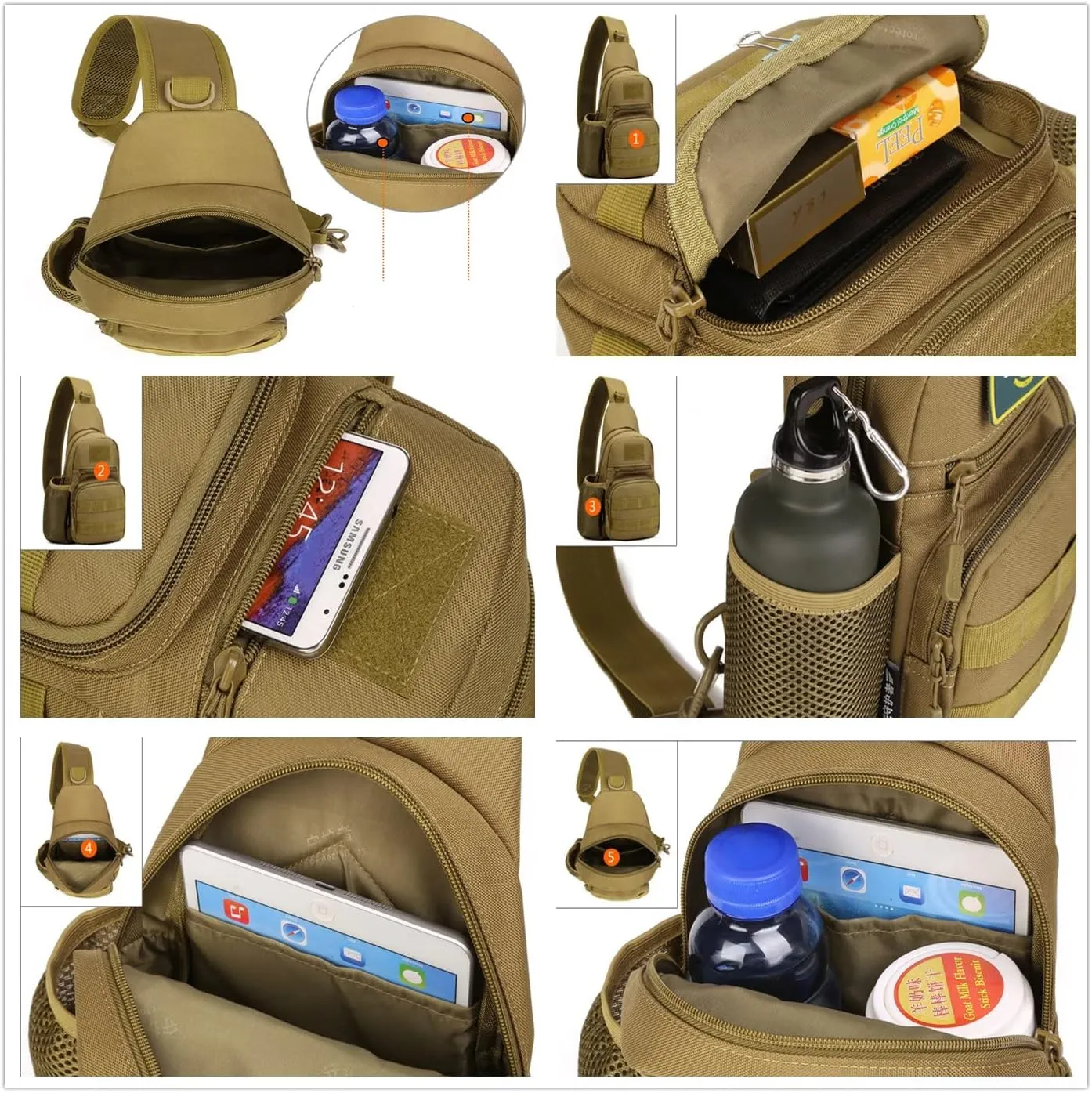 UNISTRENGH Tactical Sling Bag Chest Pack Molle Daypack iPad Mini Military Shoulder Bag Crossbody Duty Gear Backpack (Coyote Brown)