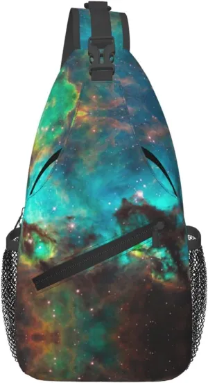 Universe Galaxy Space Print Sling Bag Crossbody Backpack For Women Men Hiking Travel Over The Shoulder Multipurpose Bag