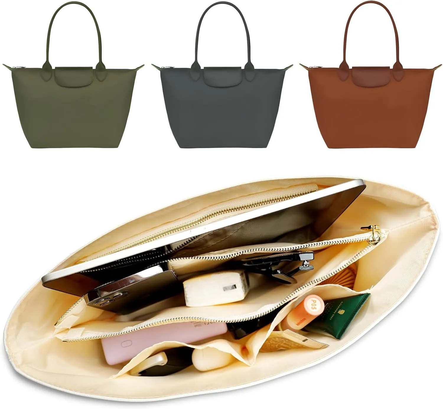 Upgraded Purse Organizer Insert Compatible with Longchamp Le Pliage Mini and More, Ultra-light Waterproof DupontPaper and Silk Handbag Inner for Luxury Bags (White, M-9.84 * 5.91 * 6.69in)