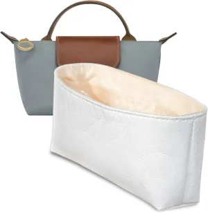 Upgraded Purse Organizer Insert Compatible with Longchamp Le Pliage Mini and More, Ultra-light Waterproof DupontPaper and Silk Handbag Inner for Luxury Bags (White, XS-5.71 * 1.77 * 3.15in)