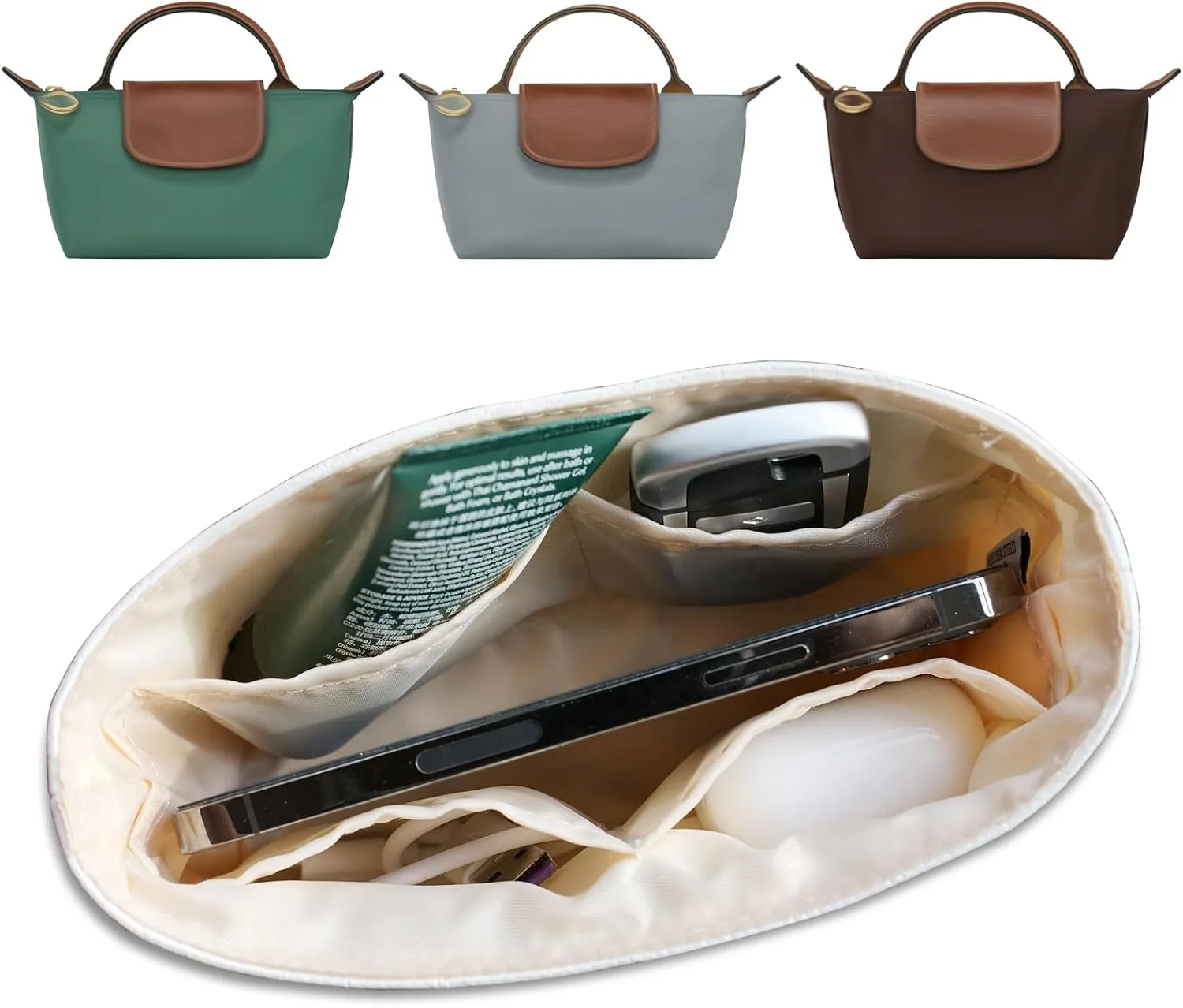 Upgraded Purse Organizer Insert Compatible with Longchamp Le Pliage Mini and More, Ultra-light Waterproof DupontPaper and Silk Handbag Inner for Luxury Bags (White, XS-5.71 * 1.77 * 3.15in)