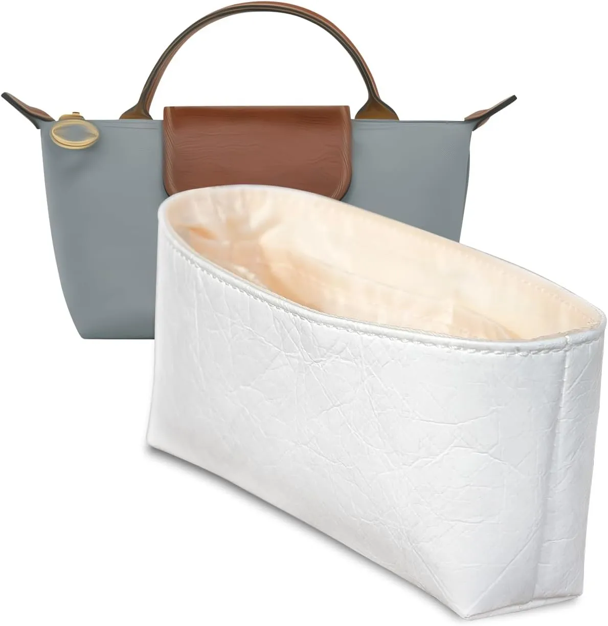 Upgraded Purse Organizer Insert Compatible with Longchamp Le Pliage Mini and More, Ultra-light Waterproof DupontPaper and Silk Handbag Inner for Luxury Bags (White, XS-5.71 * 1.77 * 3.15in)
