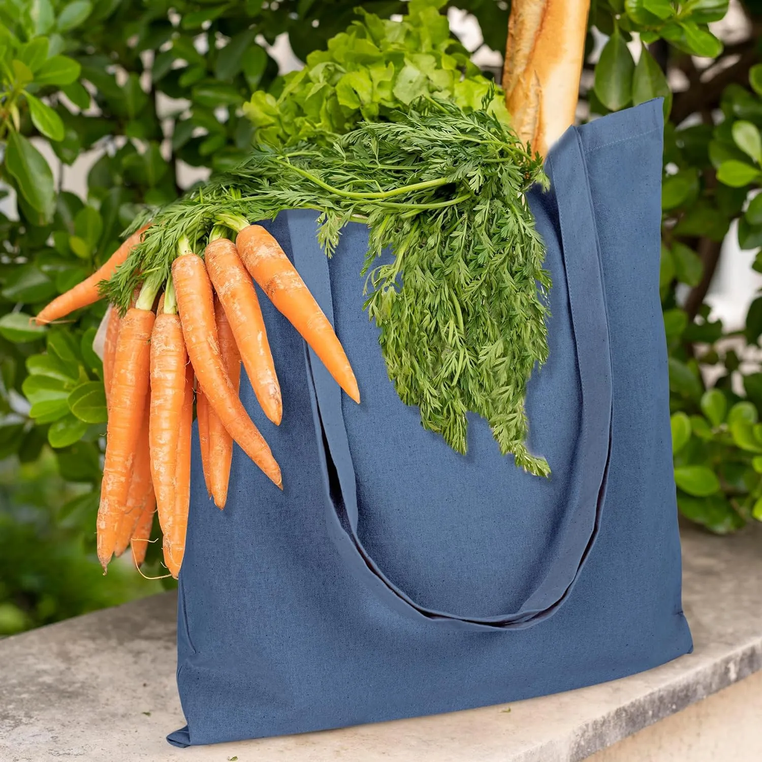Urban Villa 12 Pack Reusable Grocery Bags 15’’x16’’ with 27’’ long Handle Blue Color 100% Cotton Tote Bags Medium Weight Grocery Shopping Cloth Bags Great Choice for Promotion Gift DIY Advertising