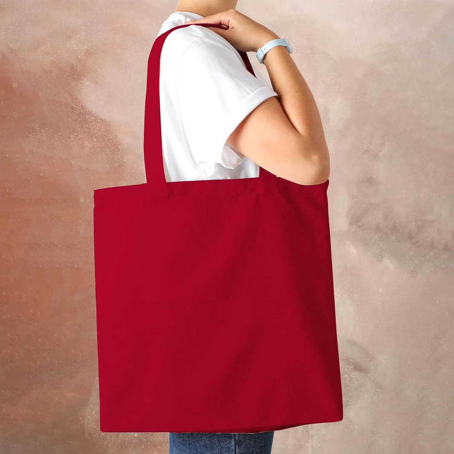 Urban Villa 24 Pack Reusable Grocery Bags 15’’x16’’ with 27’’ long Handle Red Color 100% Cotton Tote Bags Medium Weight Grocery Shopping Cloth Bags Great Choice for Promotion Gift DIY Advertising