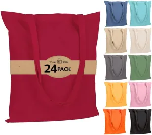 Urban Villa 24 Pack Reusable Grocery Bags 15’’x16’’ with 27’’ long Handle Red Color 100% Cotton Tote Bags Medium Weight Grocery Shopping Cloth Bags Great Choice for Promotion Gift DIY Advertising