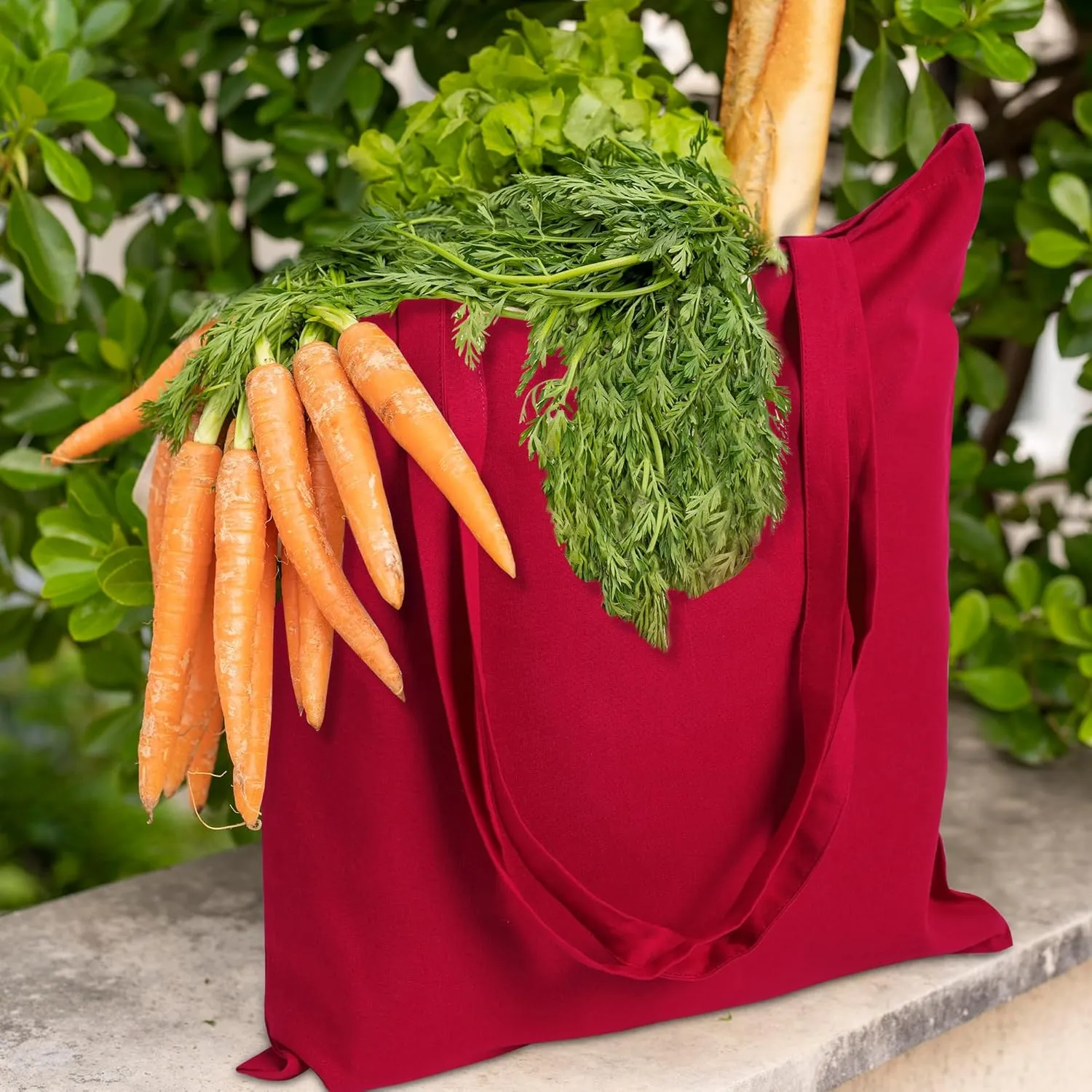 Urban Villa 24 Pack Reusable Grocery Bags 15’’x16’’ with 27’’ long Handle Red Color 100% Cotton Tote Bags Medium Weight Grocery Shopping Cloth Bags Great Choice for Promotion Gift DIY Advertising