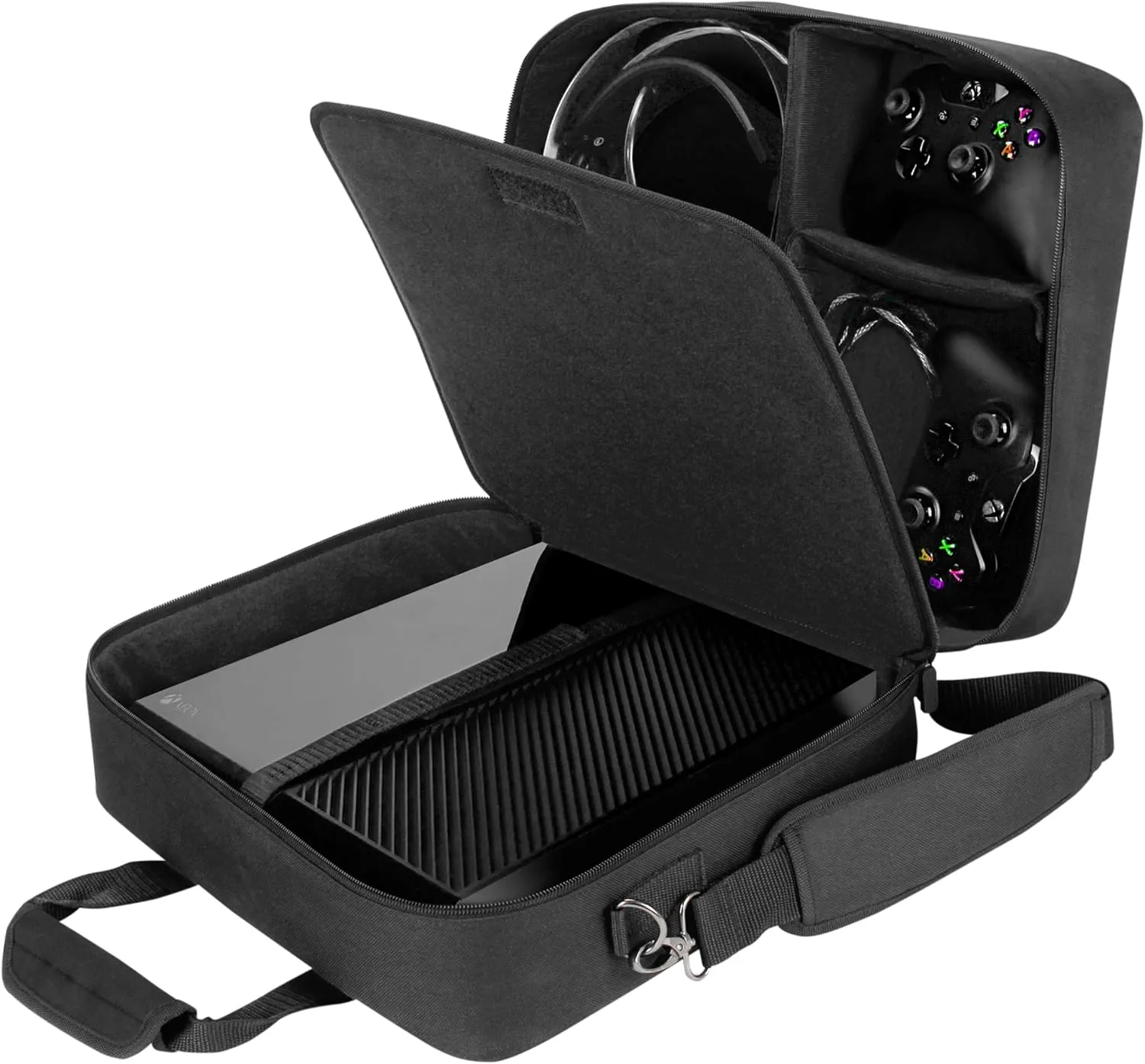 USA Gear Console Carrying Case - Xbox Travel Bag Compatible with Xbox One and Series S with Water Resistant Exterior and Accessory Storage for Controllers, Cables, Gaming Headsets and More