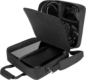 USA Gear Console Carrying Case - Xbox Travel Bag Compatible with Xbox One and Series S with Water Resistant Exterior and Accessory Storage for Controllers, Cables, Gaming Headsets and More