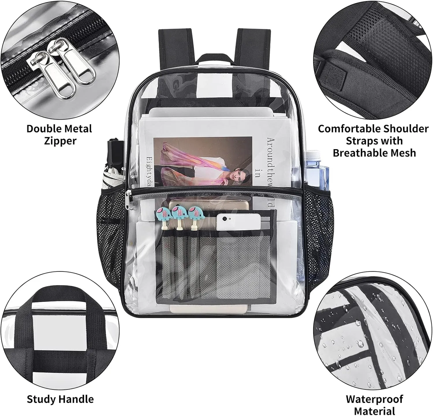 USPECLARE Clear Backpack for Stadium Approved 12×6×12, Water proof Clear Bag for Stadium Events and Concert Work Sport Event