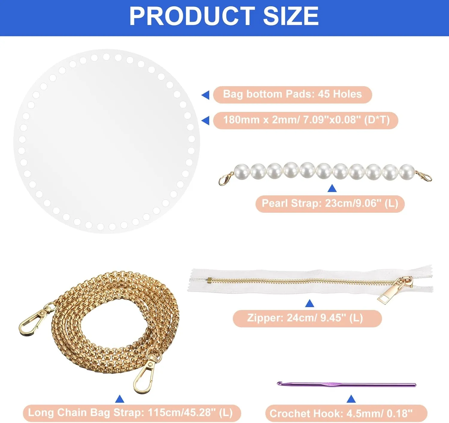 uxcell Acrylic Purse Making Kit, 15Pcs DIY Acrylic Cotton Bag Basket Making Set, Panel Shaper, Knitting Yarn, Bag Straps, D Rings, Zipper, Crocheting Tools for Purse DIY Making - White