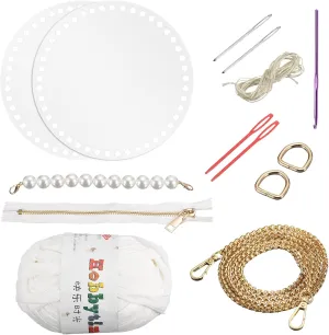 uxcell Acrylic Purse Making Kit, 15Pcs DIY Acrylic Cotton Bag Basket Making Set, Panel Shaper, Knitting Yarn, Bag Straps, D Rings, Zipper, Crocheting Tools for Purse DIY Making - White
