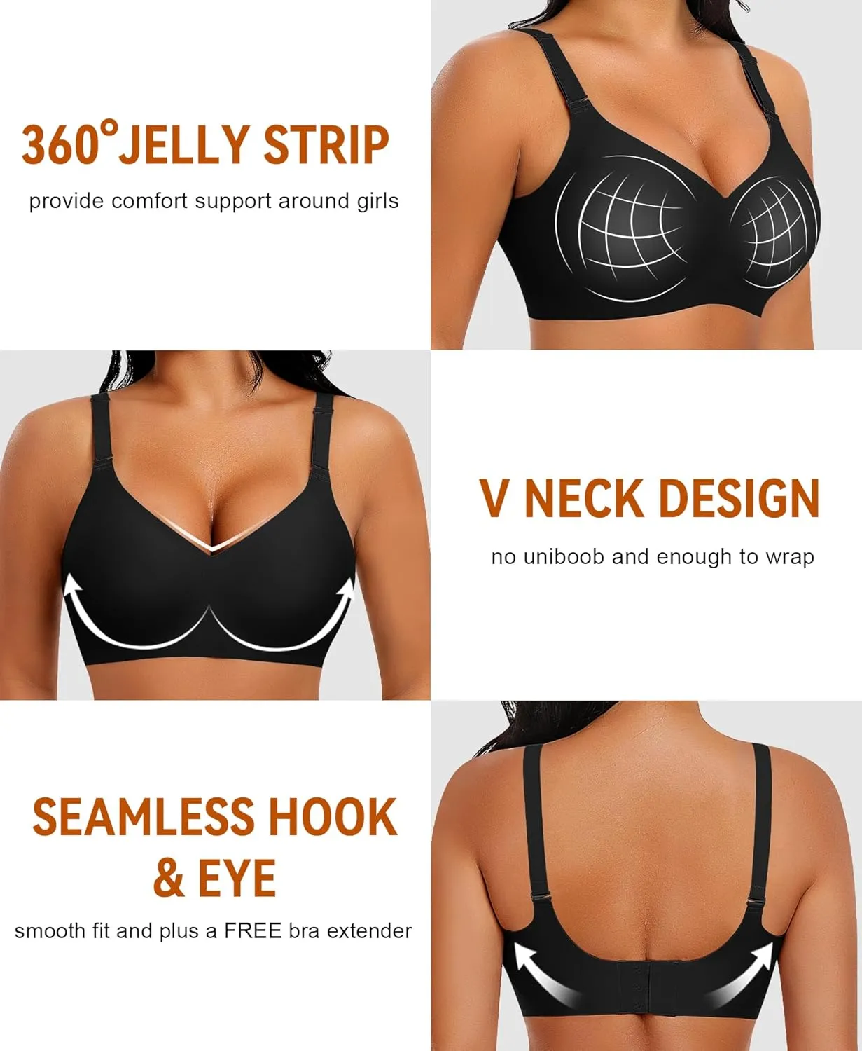 V Neck Wireless Bras for Women No Underwire Seamless Bra Full Coverage No Wire Tshirt Bras