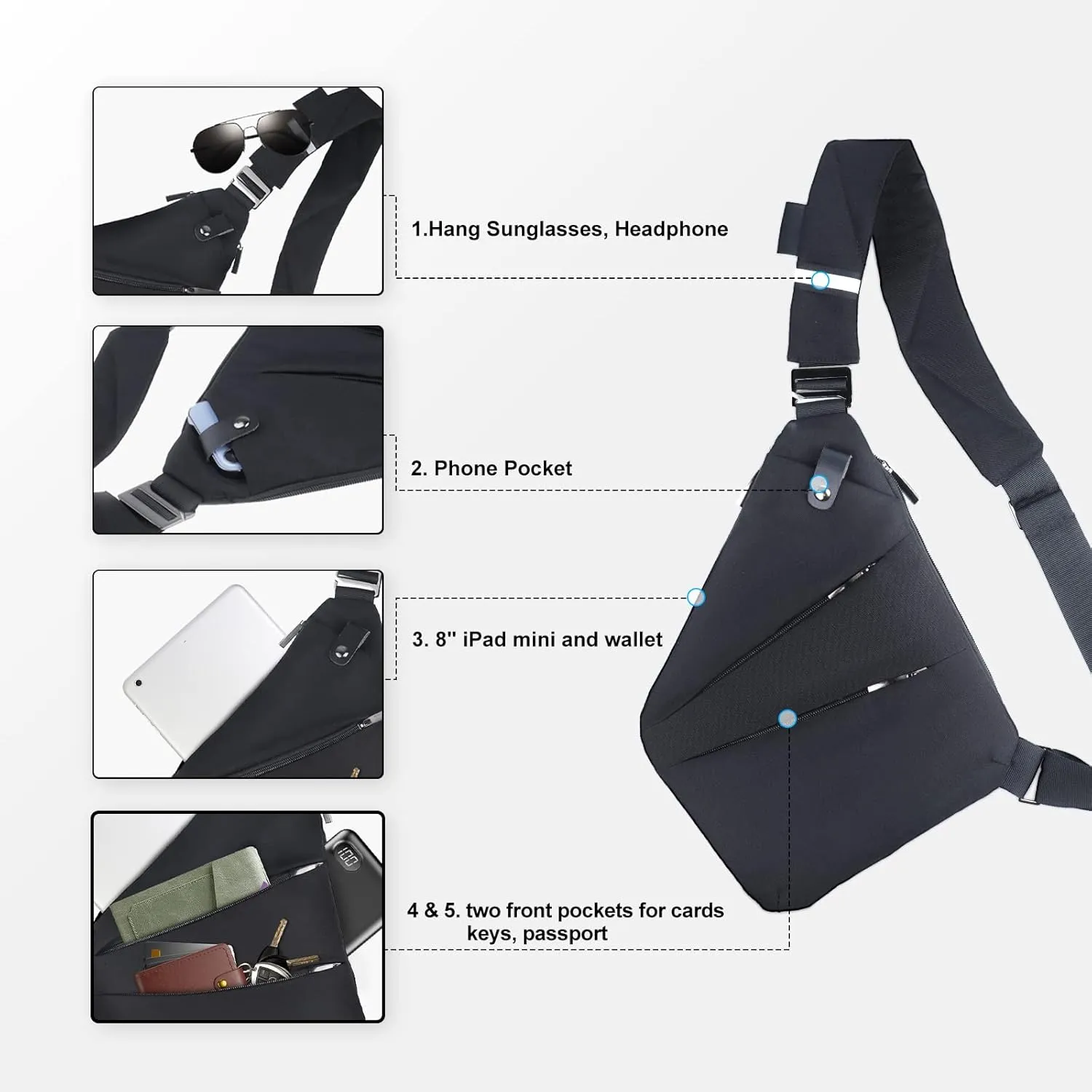 VADOO Anti-theft Crossbody Bags for Women, Shoulder Sling Bag for Men Lightweight Chest Bag for Travel Sport