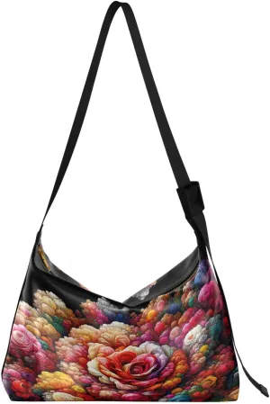 Valentines Day Rose Hobo Crossbody Bags for Women Leather Large Shoulder Bag Cross Body Diversity Trendy Womens Tote Bags Handbag for Travel Shopping