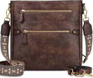 VASCHY Crossbody Bag Purse for Women, Fashion Vegan Leather Medium Multi-pocket Cross Body Messenger Bag Handbag Guitar Strap