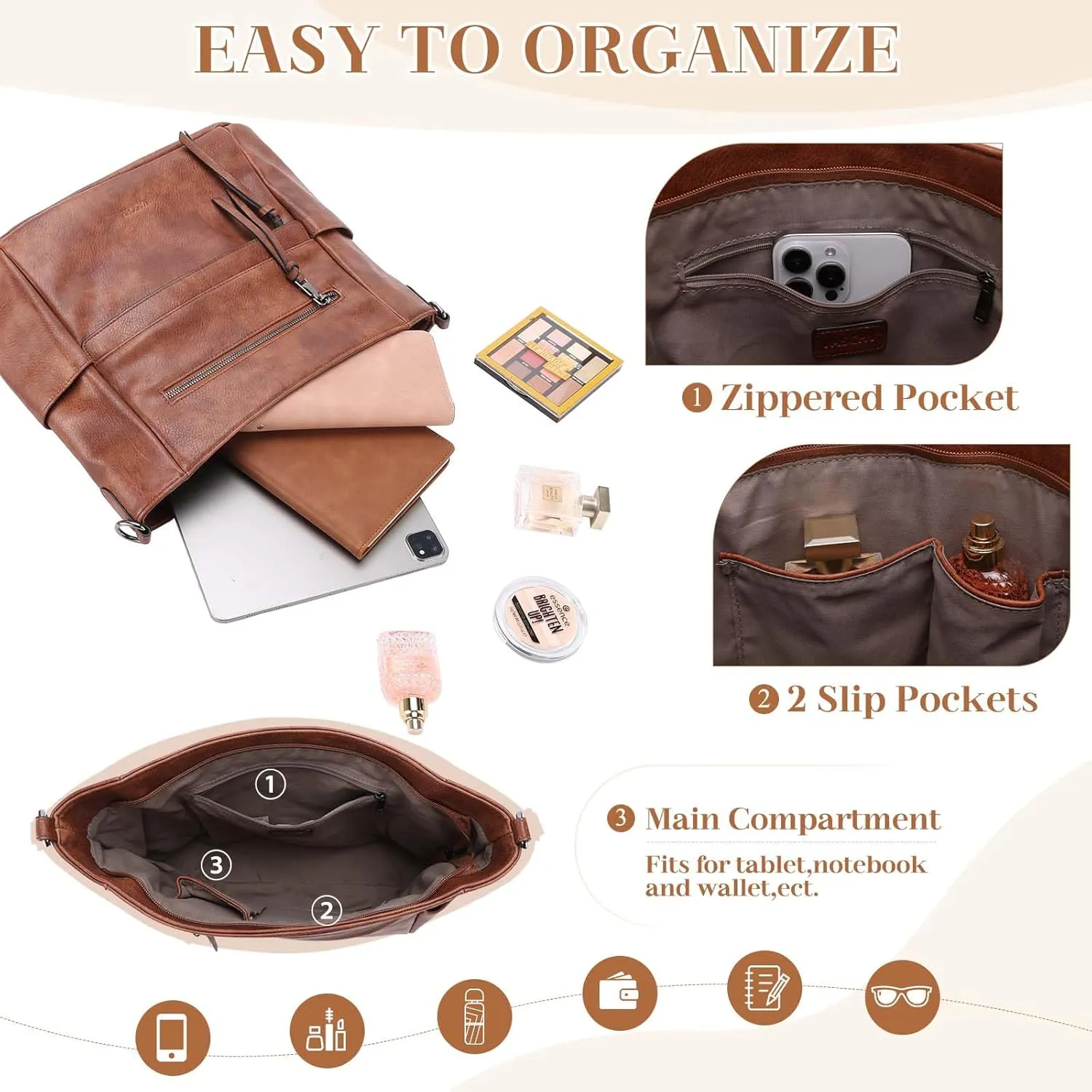 VASCHY Hobo Bag for Women, Medium Vegan Leather Shoulder Purse Handbag Wallet Set Tote Bag with Crossbody Guitar Strap