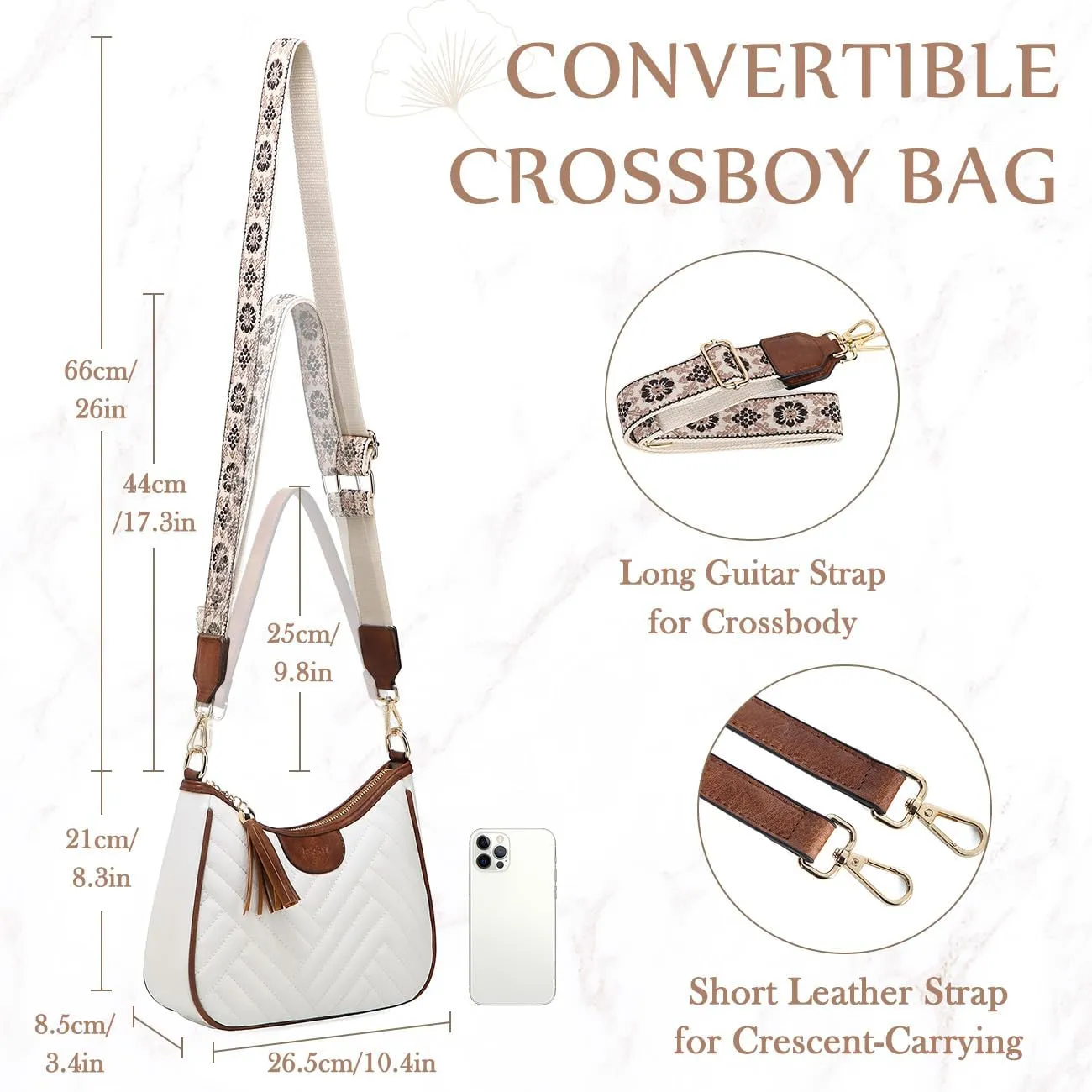 VASCHY Small Shoulder Bag Purse for Women, Vegan Leather Chevron Quilted Crescent Crossbody Hobo Bag Under the Arm Handbag