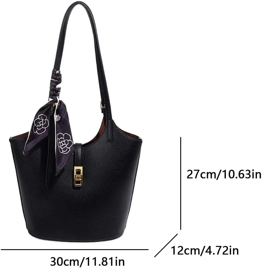 Vegan Leather Bucket Bags for Women Trendy Vintage Hobo Bag Designer Handbags for Women Tote Shoulder Bag with Silk Pouch