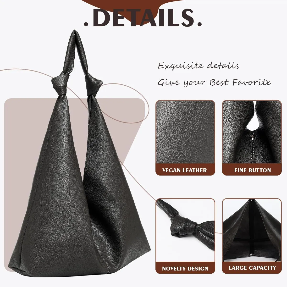 Vegan Leather Hobo Purses set, Slouchy Shoulder Bag Knotted Hobo Bags for Women with a small purse