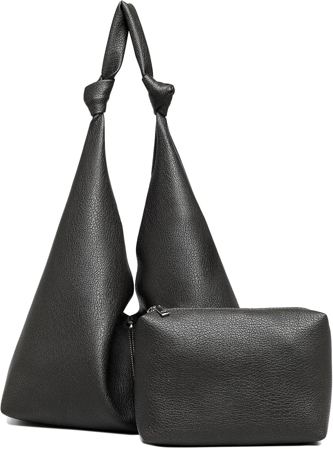 Vegan Leather Hobo Purses set, Slouchy Shoulder Bag Knotted Hobo Bags for Women with a small purse