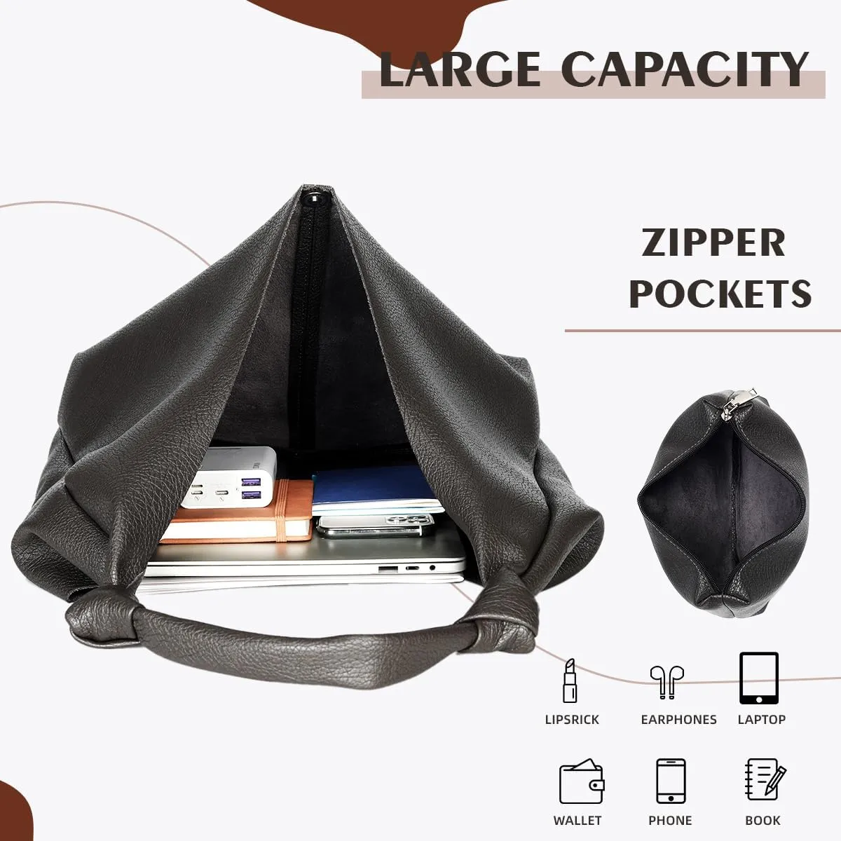 Vegan Leather Hobo Purses set, Slouchy Shoulder Bag Knotted Hobo Bags for Women with a small purse