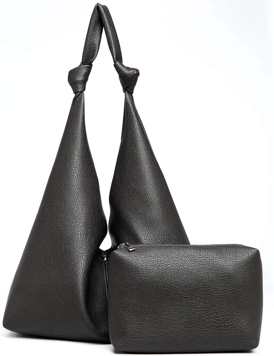 Vegan Leather Hobo Purses set, Slouchy Shoulder Bag Knotted Hobo Bags for Women with a small purse