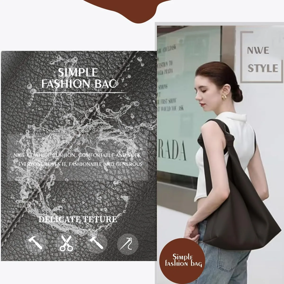 Vegan Leather Hobo Purses set, Slouchy Shoulder Bag Knotted Hobo Bags for Women with a small purse