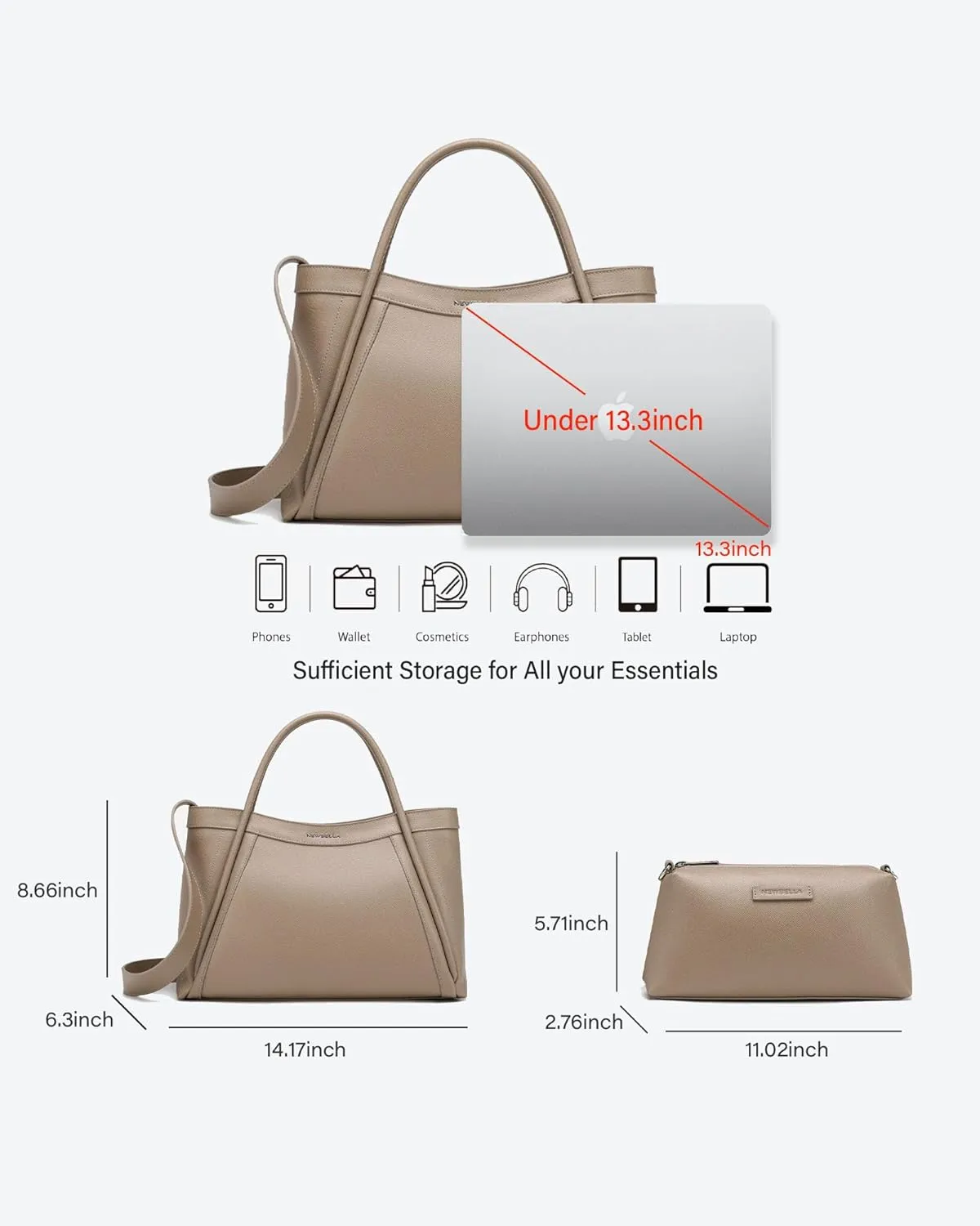 Vegan Leather Tote Bag for Women, Hobo Shoulder Bag, Crossbody Handbag with Matching Purse, Stylish Versatile