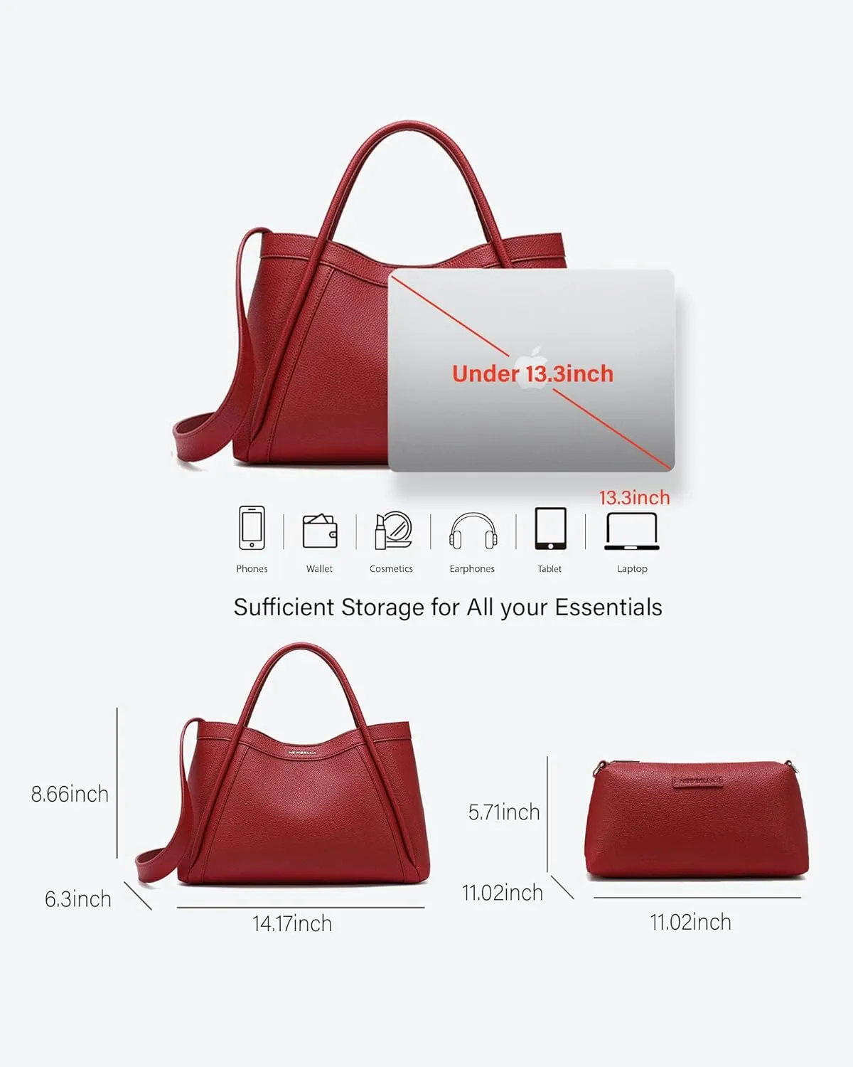 Vegan Leather Tote Bag for Women, Hobo Shoulder Bag, Crossbody Handbag with Matching Purse, Stylish Versatile