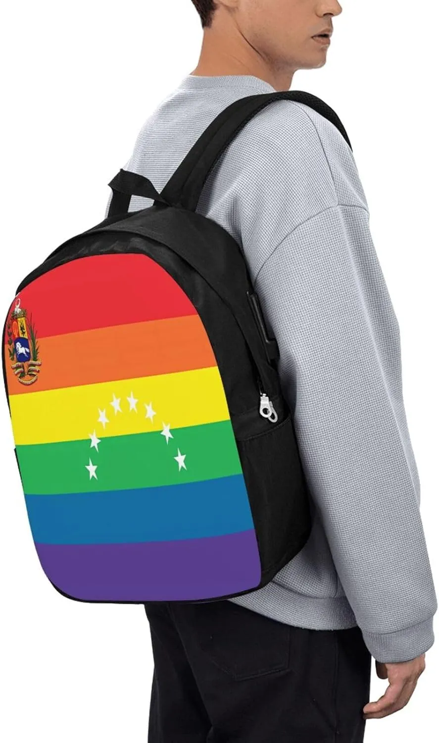 Venezuelan Venezuela LGBT Pride Rainbow Flag Laptop Backpacks Travel Backpack Casual Business Daypack Sport Rucksack Computer Bag Fits up to 17 Inch Notebook with USB Port