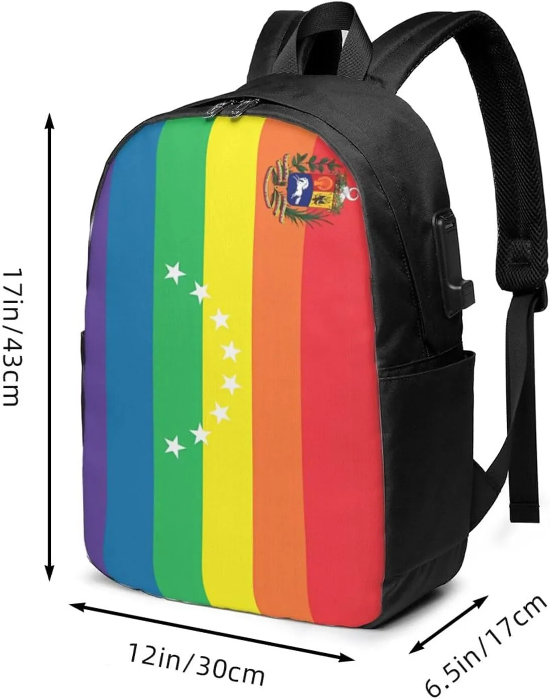 Venezuelan Venezuela LGBT Pride Rainbow Flag Laptop Backpacks Travel Backpack Casual Business Daypack Sport Rucksack Computer Bag Fits up to 17 Inch Notebook with USB Port