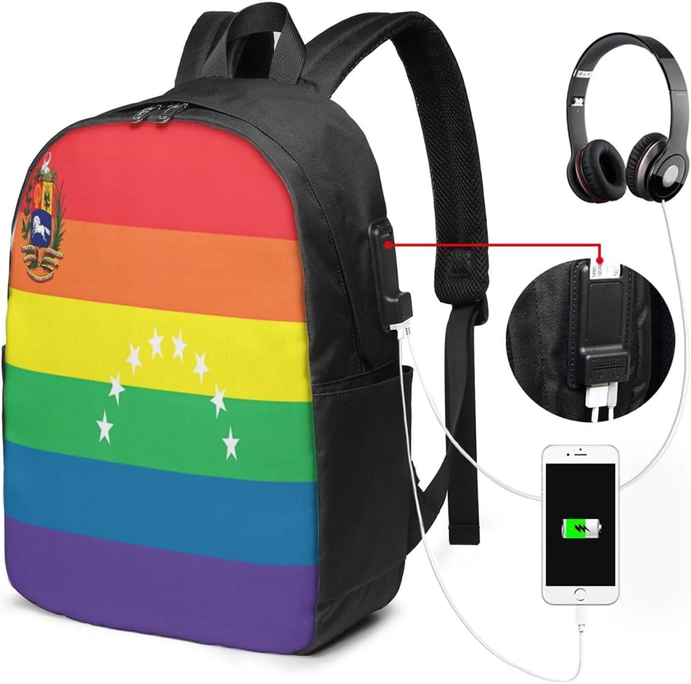 Venezuelan Venezuela LGBT Pride Rainbow Flag Laptop Backpacks Travel Backpack Casual Business Daypack Sport Rucksack Computer Bag Fits up to 17 Inch Notebook with USB Port