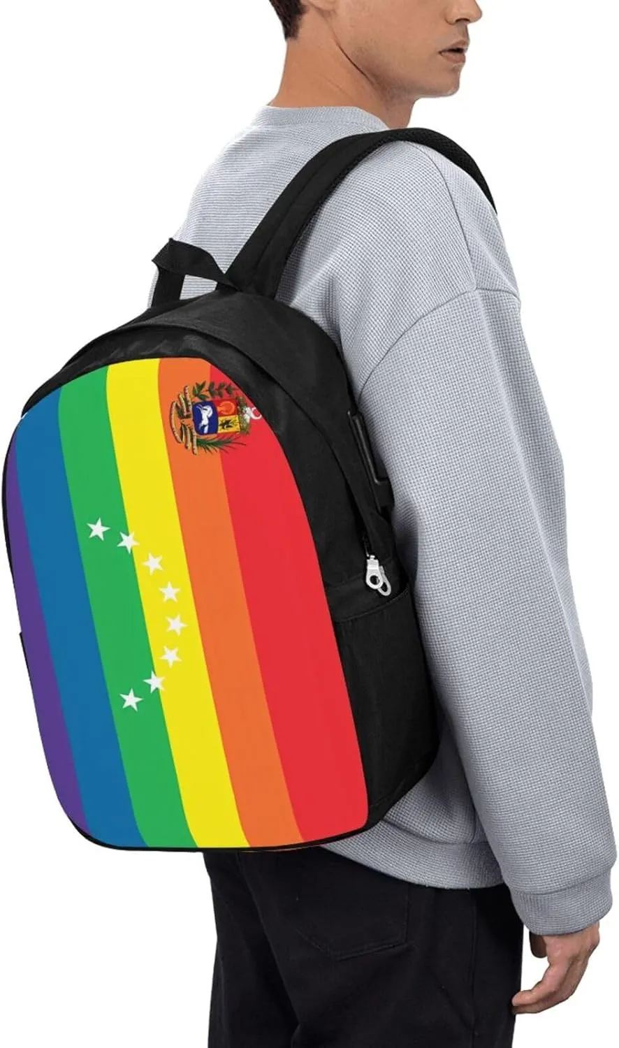 Venezuelan Venezuela LGBT Pride Rainbow Flag Laptop Backpacks Travel Backpack Casual Business Daypack Sport Rucksack Computer Bag Fits up to 17 Inch Notebook with USB Port