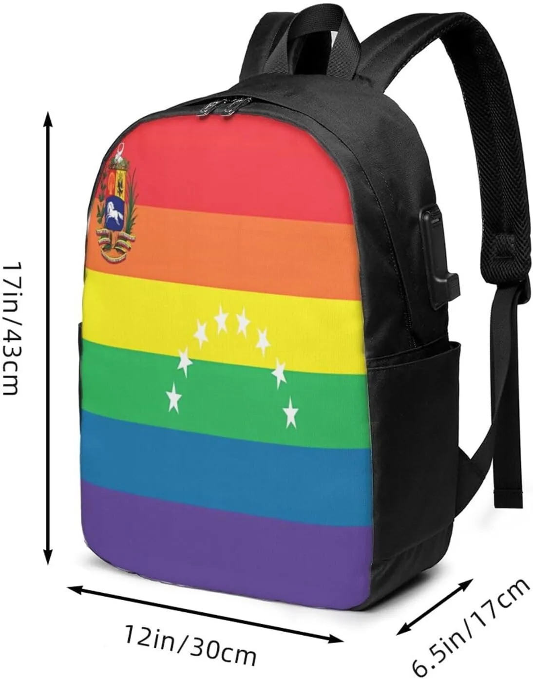 Venezuelan Venezuela LGBT Pride Rainbow Flag Laptop Backpacks Travel Backpack Casual Business Daypack Sport Rucksack Computer Bag Fits up to 17 Inch Notebook with USB Port