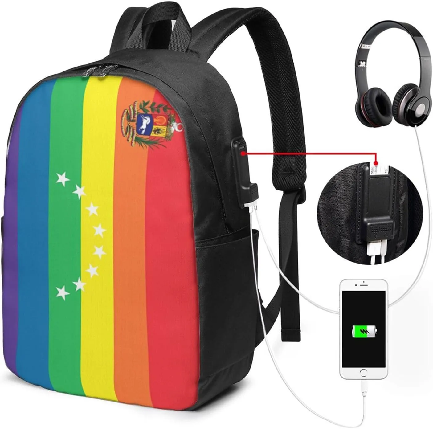 Venezuelan Venezuela LGBT Pride Rainbow Flag Laptop Backpacks Travel Backpack Casual Business Daypack Sport Rucksack Computer Bag Fits up to 17 Inch Notebook with USB Port