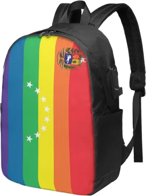 Venezuelan Venezuela LGBT Pride Rainbow Flag Laptop Backpacks Travel Backpack Casual Business Daypack Sport Rucksack Computer Bag Fits up to 17 Inch Notebook with USB Port