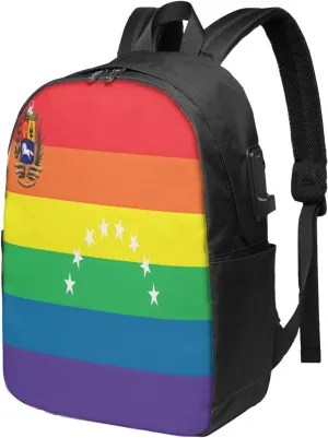 Venezuelan Venezuela LGBT Pride Rainbow Flag Laptop Backpacks Travel Backpack Casual Business Daypack Sport Rucksack Computer Bag Fits up to 17 Inch Notebook with USB Port