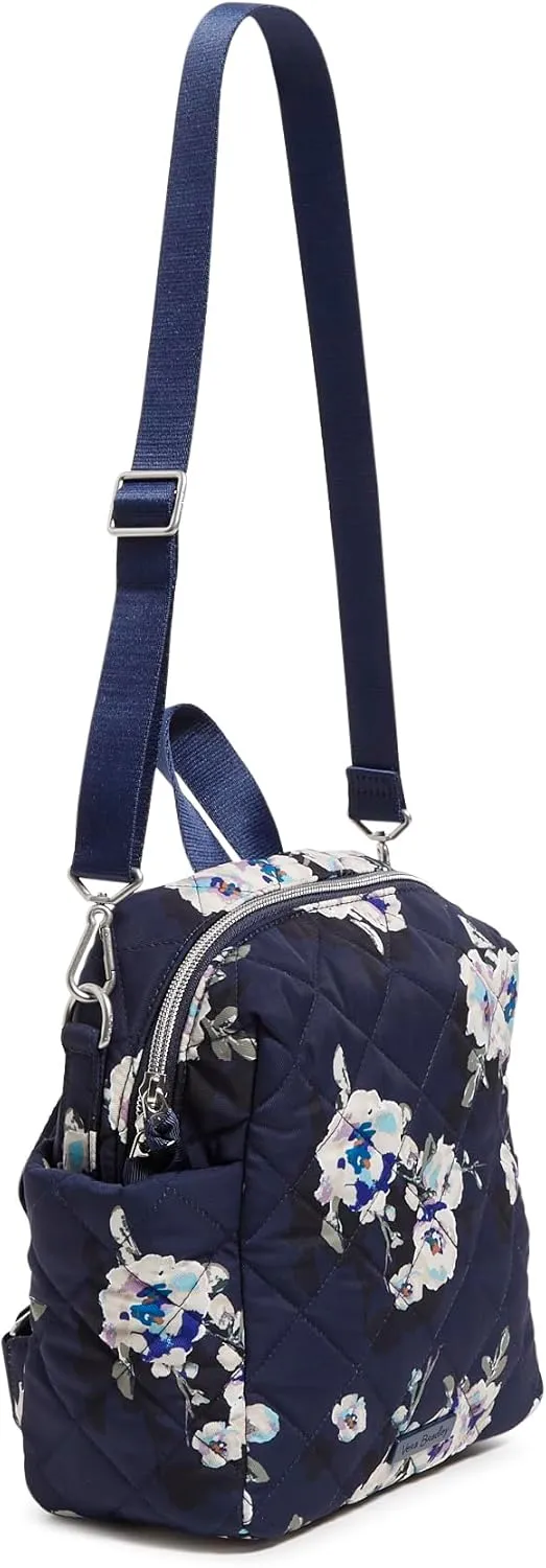 Vera Bradley Women's Performance Twill Convertible Small Backpack Bookbag, Blooms and Branches Navy, One Size