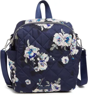Vera Bradley Women's Performance Twill Convertible Small Backpack Bookbag, Blooms and Branches Navy, One Size