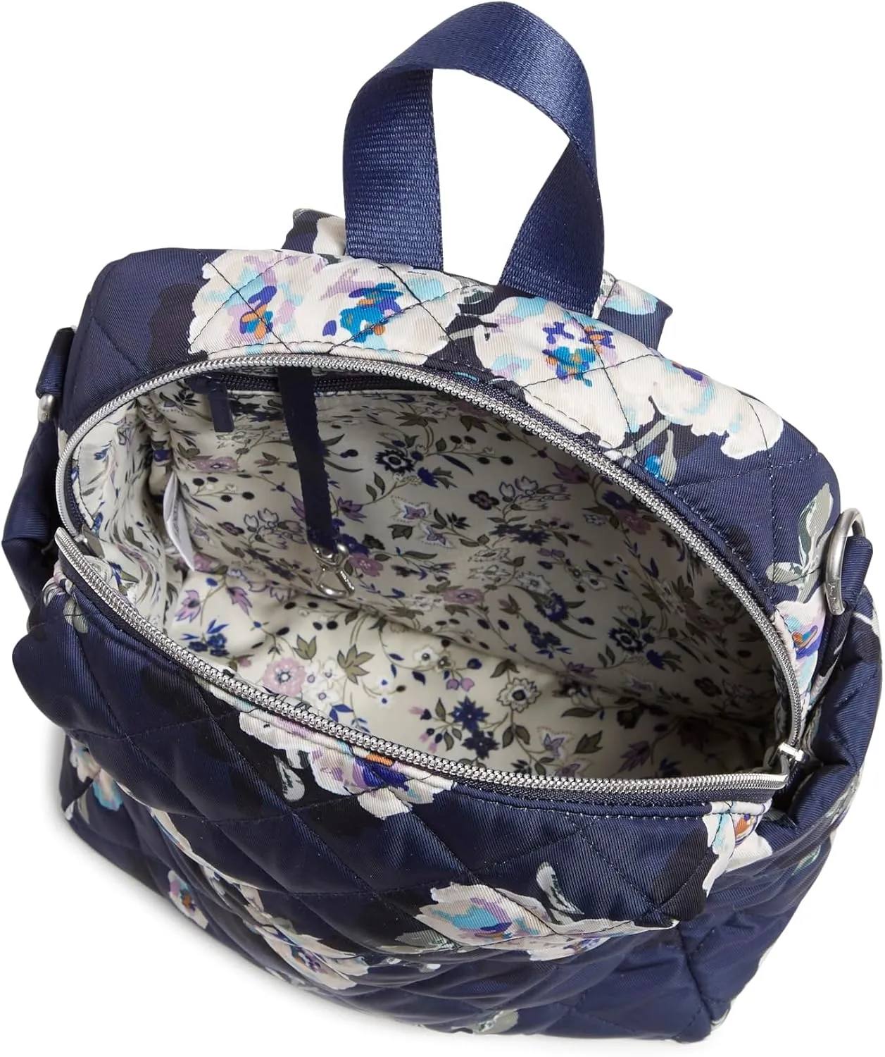 Vera Bradley Women's Performance Twill Convertible Small Backpack Bookbag, Blooms and Branches Navy, One Size