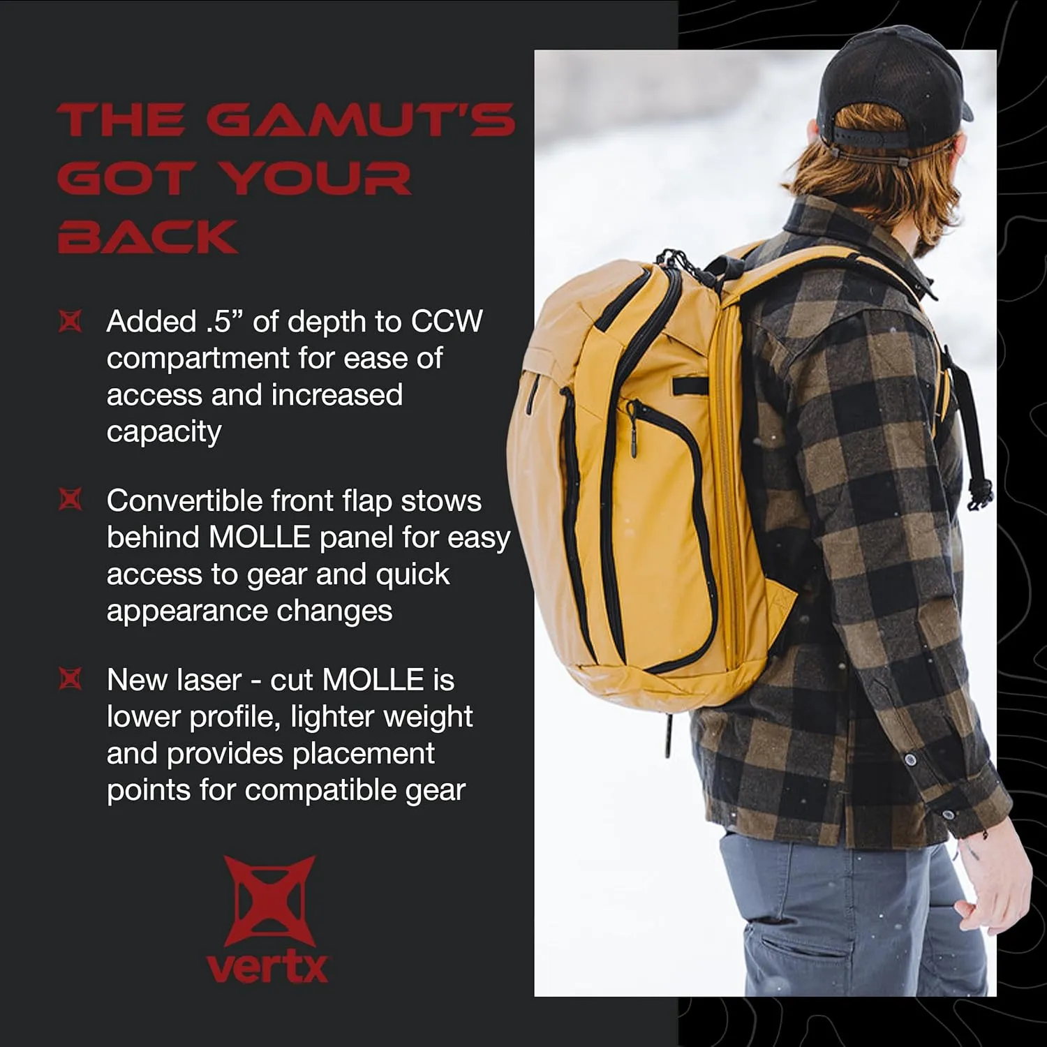 Vertx Gamut EDC Tactical Backpack 25L CCW Bag Tactical Gear, for Men and Women, It's Black